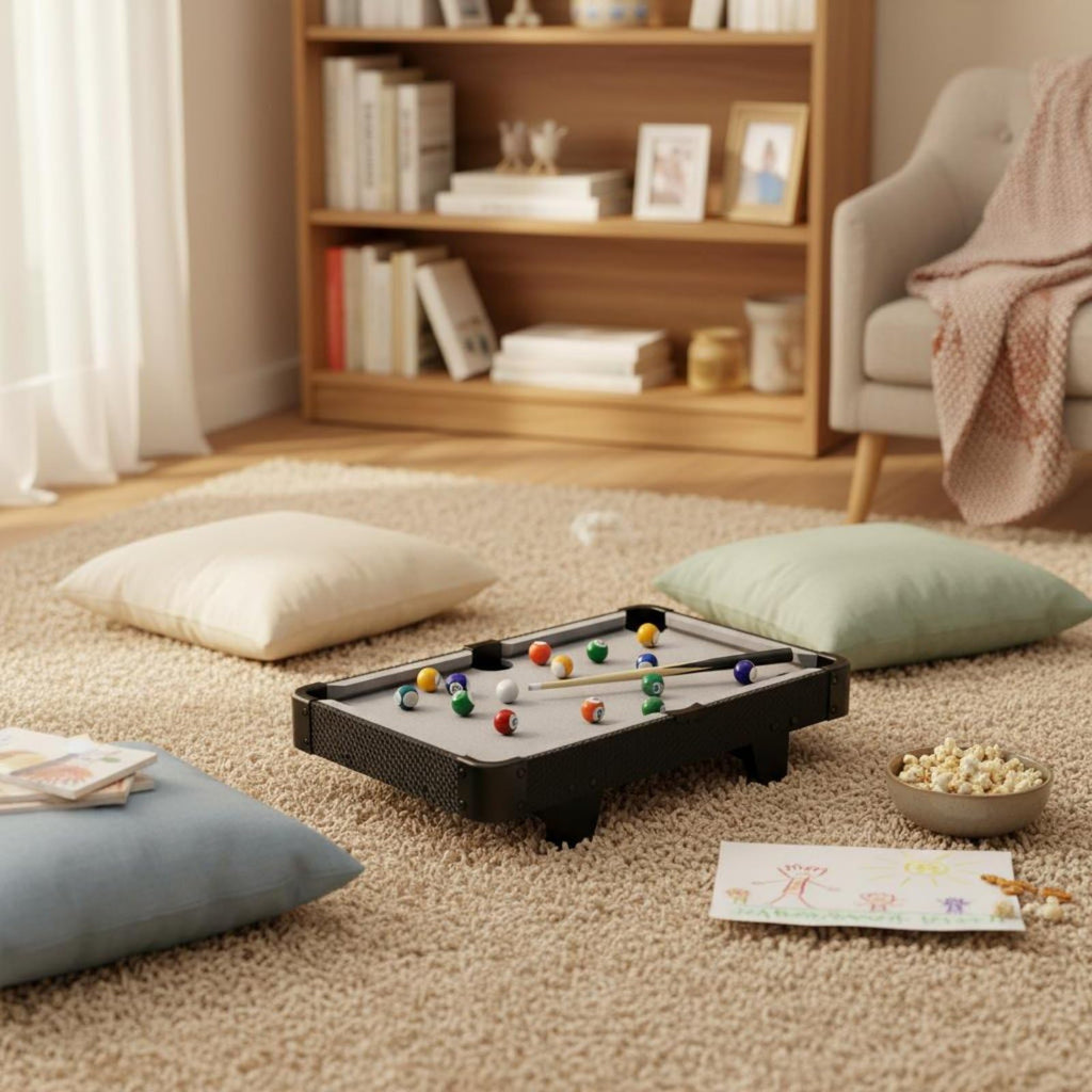 Children Billiards Game Table Toy with Cue Balls and Triangle Rack for Developing Hand Eye Coordination and Parent Child Interaction Suitable for Family Gatherings Home Entertainment