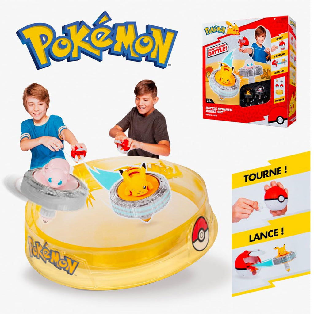 Bandai Pokémon - Arena Pack + 2 Spinners Included - Pokémon Arena + 2 Pokémon Launchers + 2 Pikachu and Mew Spinning Tops - Multiplayer Pokémon Combat Game - Children's Toy 4 Years and +