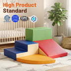 4-Pieces Climbing Toys for Toddlers (XL Size): PU Leather - Soft Play Climbing for Toddlers - Extra Large Foam Climbing Blocks for Crawling and Sliding Indoor Playground for Kids