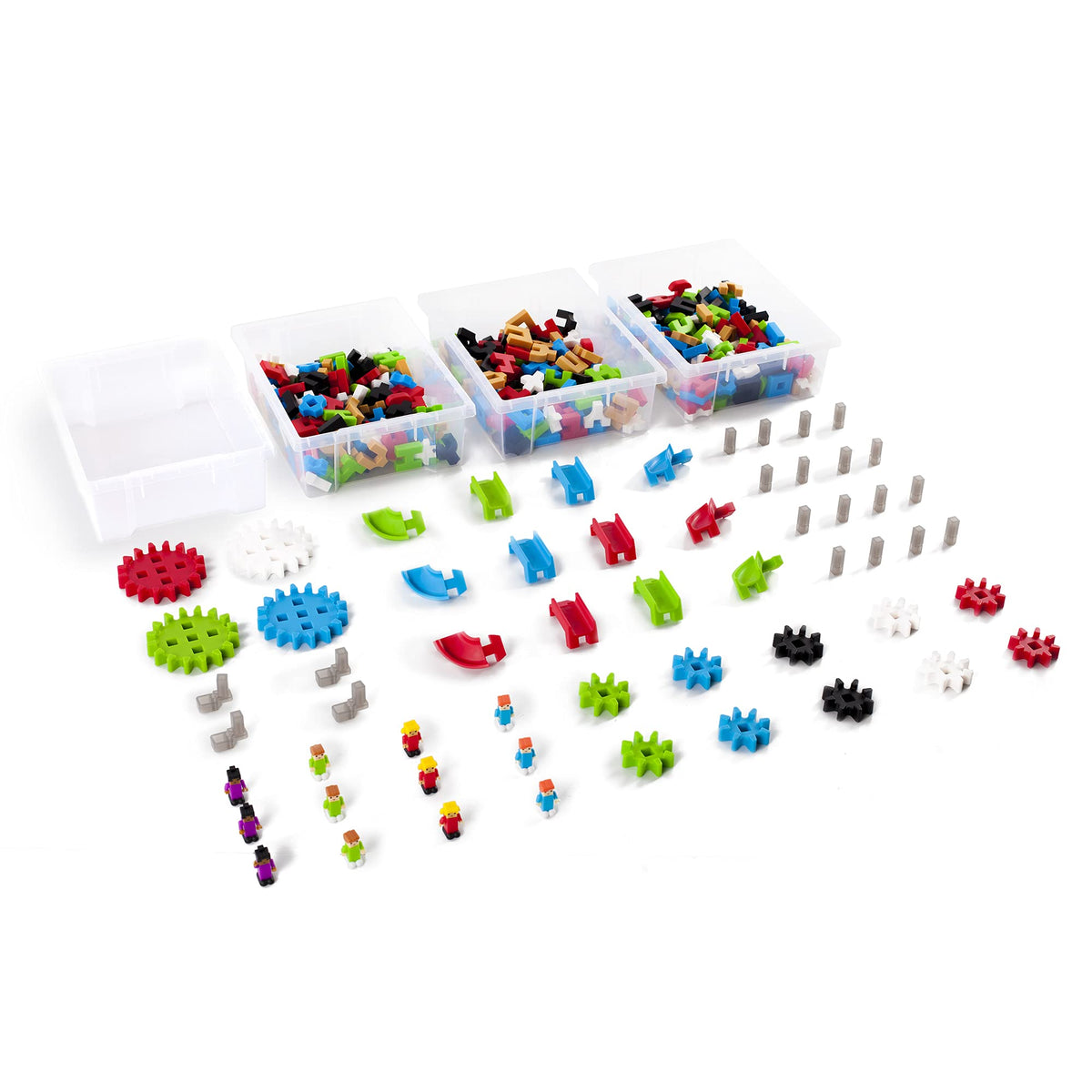 Guidecraft IO Blocks Center: 458 Building Pieces, 400 IO Blocks and 4 Storage Bins with Activity Table for Kids - STEM Educational and Learning Toy for Toddlers