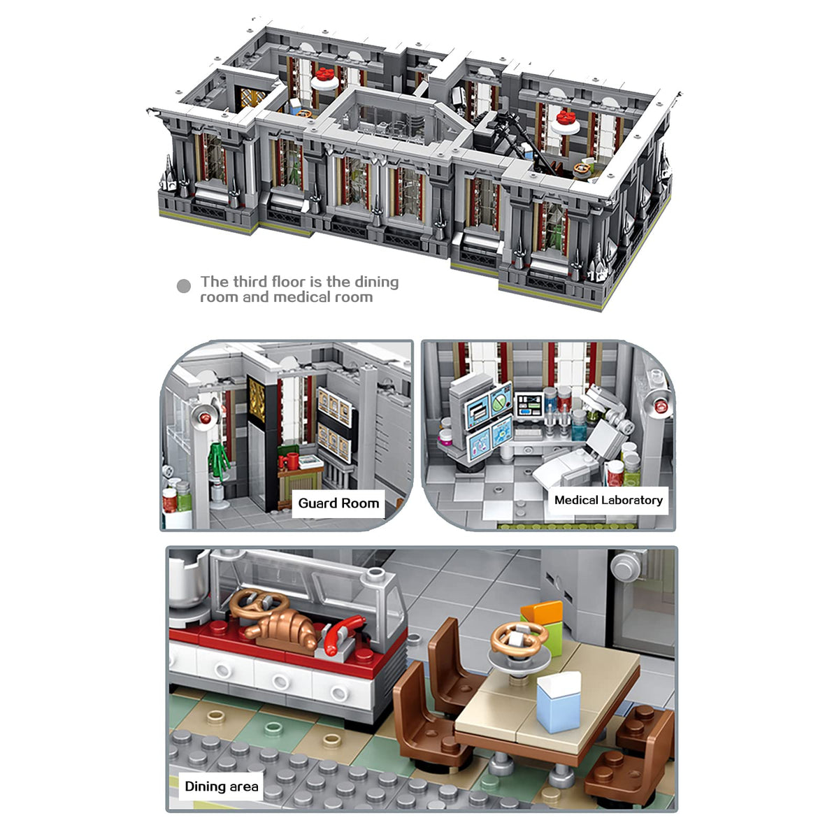 ELAICREE 7537 Piece Three Level Madhouse Modular Building Blocks Bricks Set Insane Asylum Hospital Toy Bricks with an LED Lighting