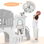 8 in 1 Toddler Slide Indoor Playground, Indoor Slide Toddler Playset for Toddlers 1-3, Kids Outdoor Playground with Basketball Hoop, Climber, Crawling Tunnel, Telescope, Toy Storage