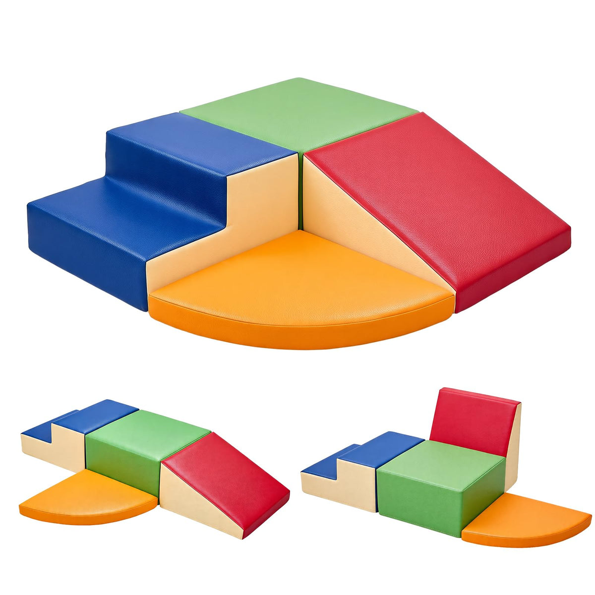 4-Pieces Climbing Toys for Toddlers (XL Size): PU Leather - Soft Play Climbing for Toddlers - Extra Large Foam Climbing Blocks for Crawling and Sliding Indoor Playground for Kids