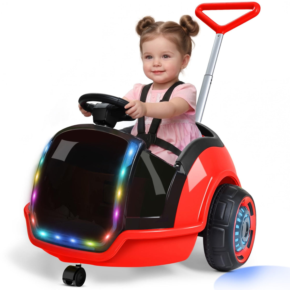 ANPABO 3-in-1 Electric 12V Ride on Push Car for Kids 1.5-3, Pink
