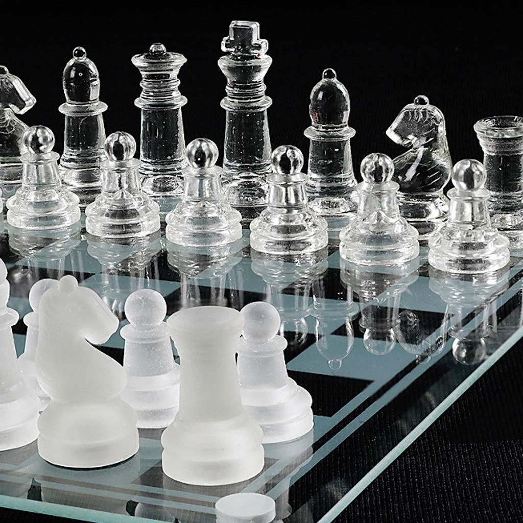 Crystal Glass Chess Portable Travel Chess Frosted Clear Chess Pieces Luxury Classic Interactive Game Educational Toy Gift (Size : Large)