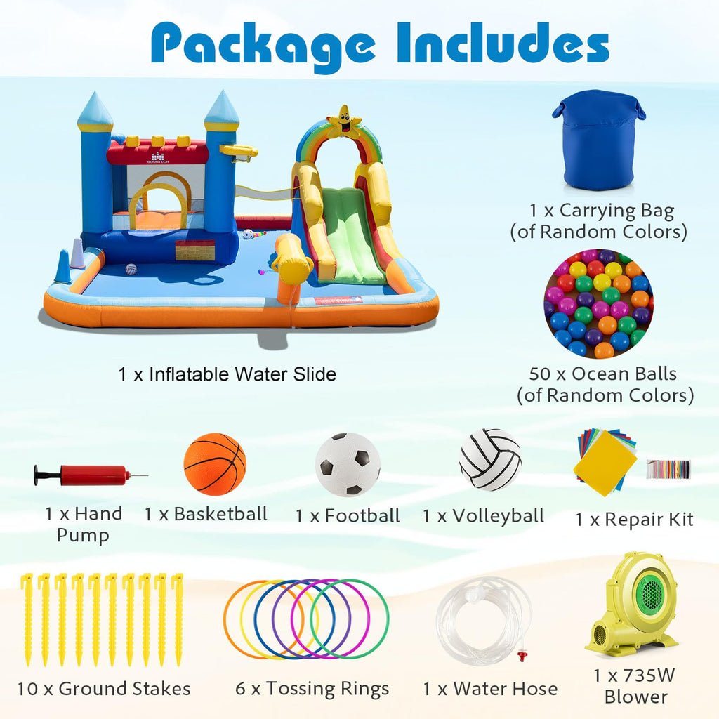 BOUNTECH Inflatable Bounce House Water Slide, Water Bounce House Jump Castle for Kids 3-12 Indoor, Splash Pool, Basketball Hoop, Backyard Fun Water Toys, Blow Up Bouncy Castle with Blower for Outdoor
