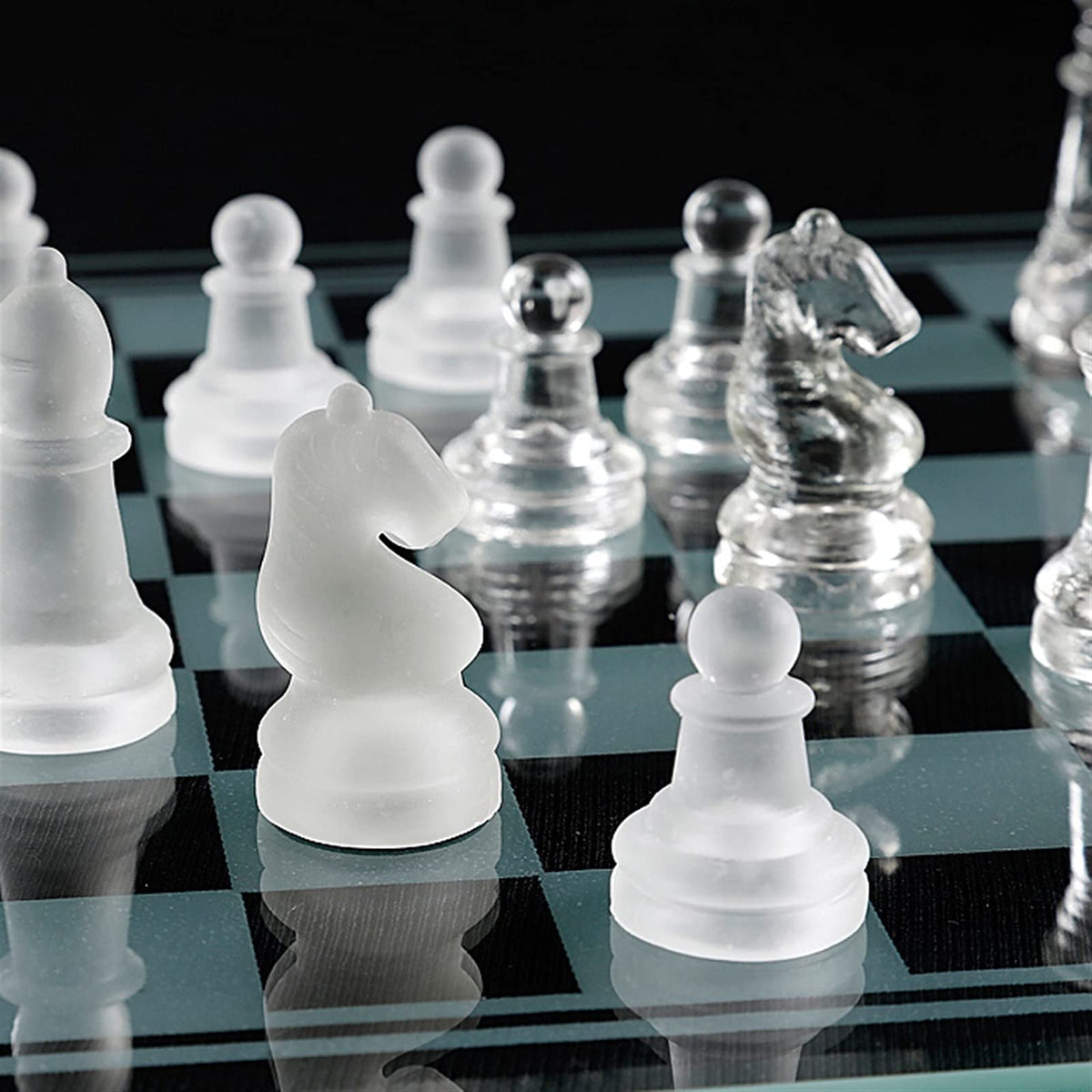 Crystal Glass Chess Portable Travel Chess Frosted Clear Chess Pieces Luxury Classic Interactive Game Educational Toy Gift Board Set (Size : Large)