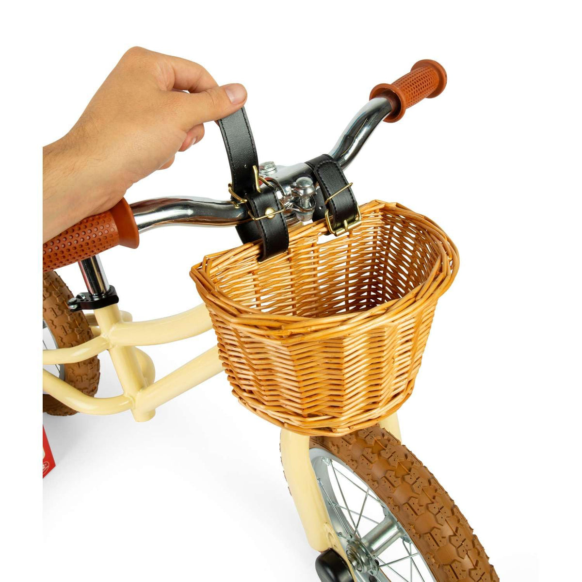 Bigjigs Toys Cream Balance Bike with Basket - Pedal-Free Toddler Bikes, Training Bicycles, Learning Cycling, Fun Outdoor Activity, Gifts for Children Aged 3+