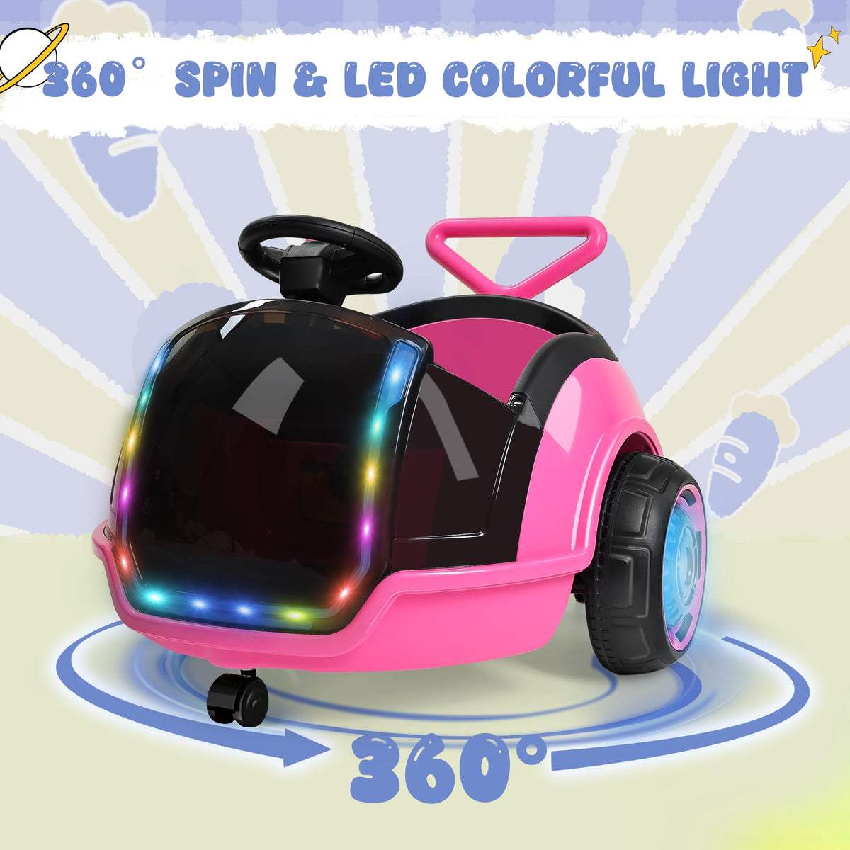 ANPABO 3-in-1 Electric 12V Ride on Push Car for Kids 1.5-3, Pink