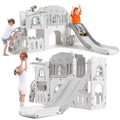 8 in 1 Toddler Slide Indoor Playground, Indoor Slide Toddler Playset for Toddlers 1-3, Kids Outdoor Playground with Basketball Hoop, Climber, Crawling Tunnel, Telescope, Toy Storage