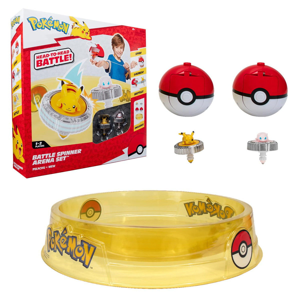 Bandai Pokémon - Arena Pack + 2 Spinners Included - Pokémon Arena + 2 Pokémon Launchers + 2 Pikachu and Mew Spinning Tops - Multiplayer Pokémon Combat Game - Children's Toy 4 Years and +