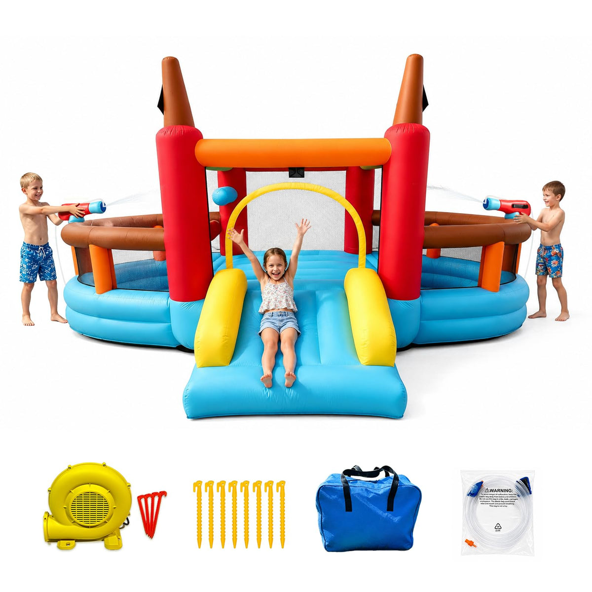 Inflatable Bounce House Bouncy Castle Ship Outdoor Playhouse for Kids 3-10
