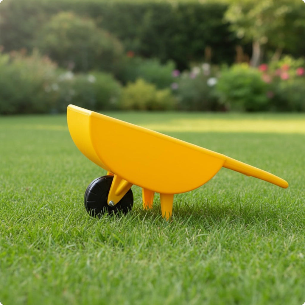 Children Push Cart Toy with One Wheel Long Handles Deep Open Carrier Sturdy Molded Construction Two Support Legs Suitable for Young Children Outdoor Fun, Yellow
