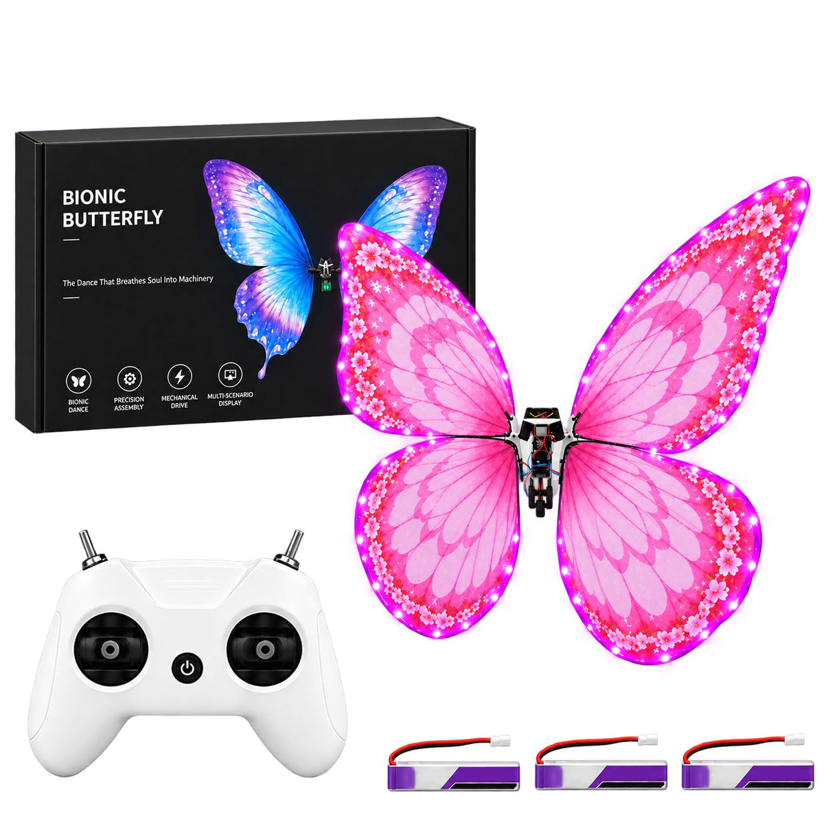 Bionic Flying Butterfly for Weddings, RC Flapping Wing Butterfly Toy with LED Lights, Realistic Display Prop for Wedding Events, Concerts, Parties and Hobby Collectors (B09)