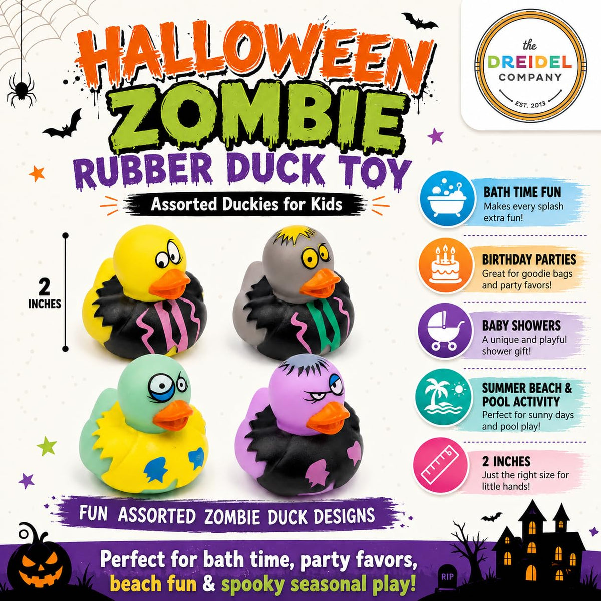 400 Pack Halloween Zombie Rubber Duck Toy Duckies for Kids, Bath, Birthday Baby Showers Summer Beach and Pool Activity, 2 Inches