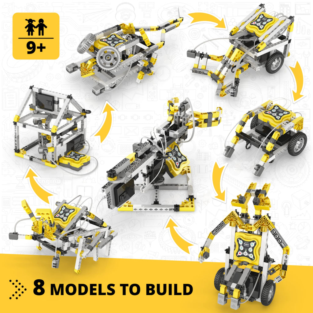 Engino: Discovering STEM - Robotics: Mini ERP 2.0-8 Robot Models, Toy Brick Building Set, Motorized, Snap-Fit, Coding-Programing Experiments, Kid 9+