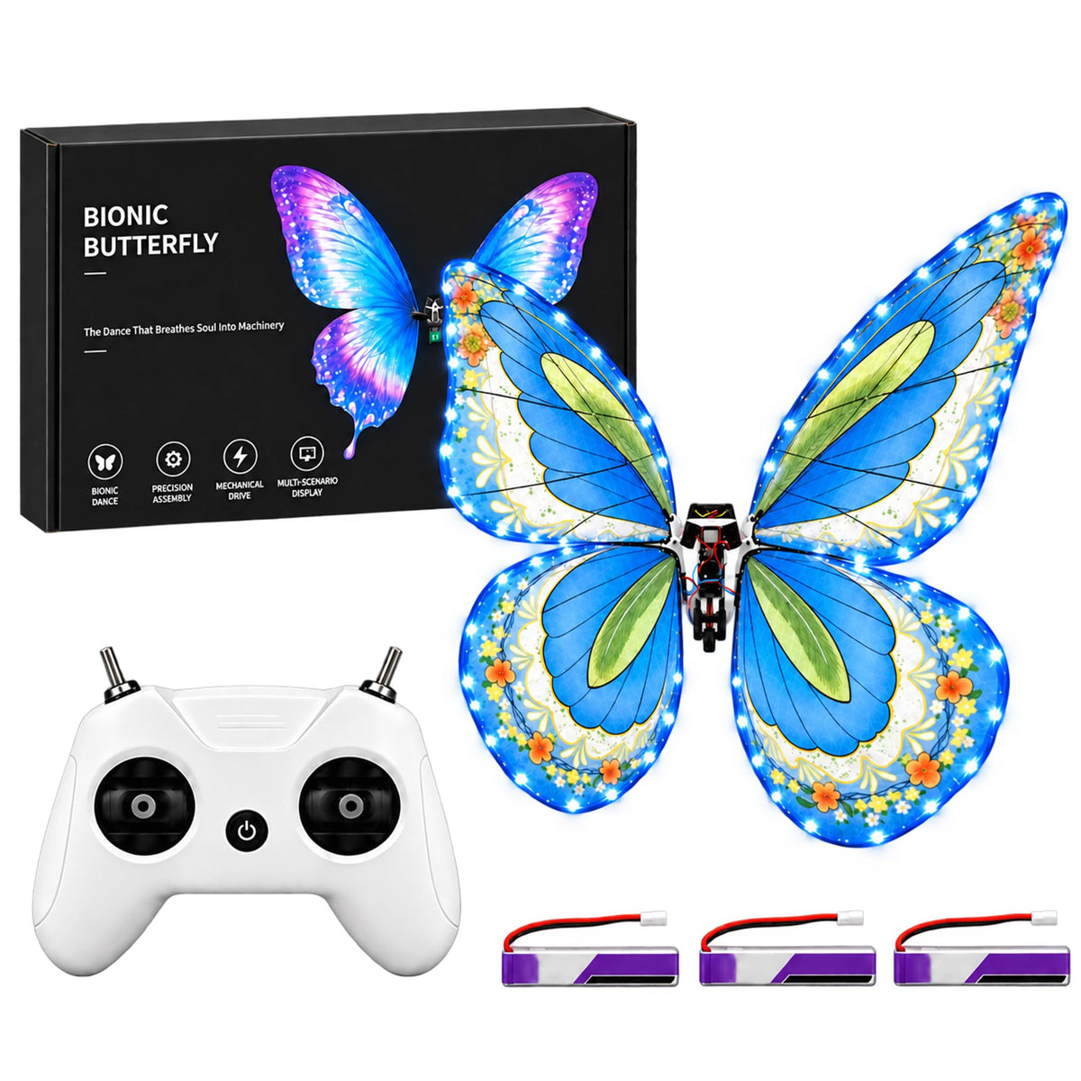 Bionic Flying Butterfly for Weddings, RC Flapping Wing Butterfly Toy with LED Lights, Realistic Display Prop for Wedding Events, Concerts, Parties and Hobby Collectors (B09)