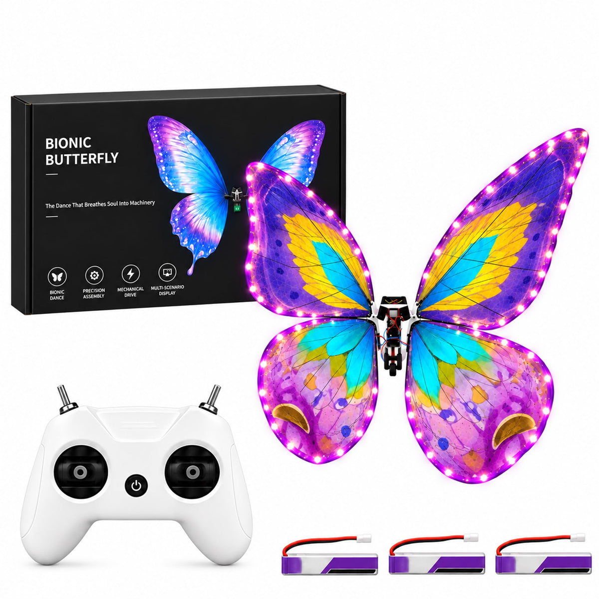 Bionic Flying Butterfly for Weddings, RC Flapping Wing Butterfly Toy with LED Lights, Realistic Display Prop for Wedding Events, Concerts, Parties and Hobby Collectors (B09)