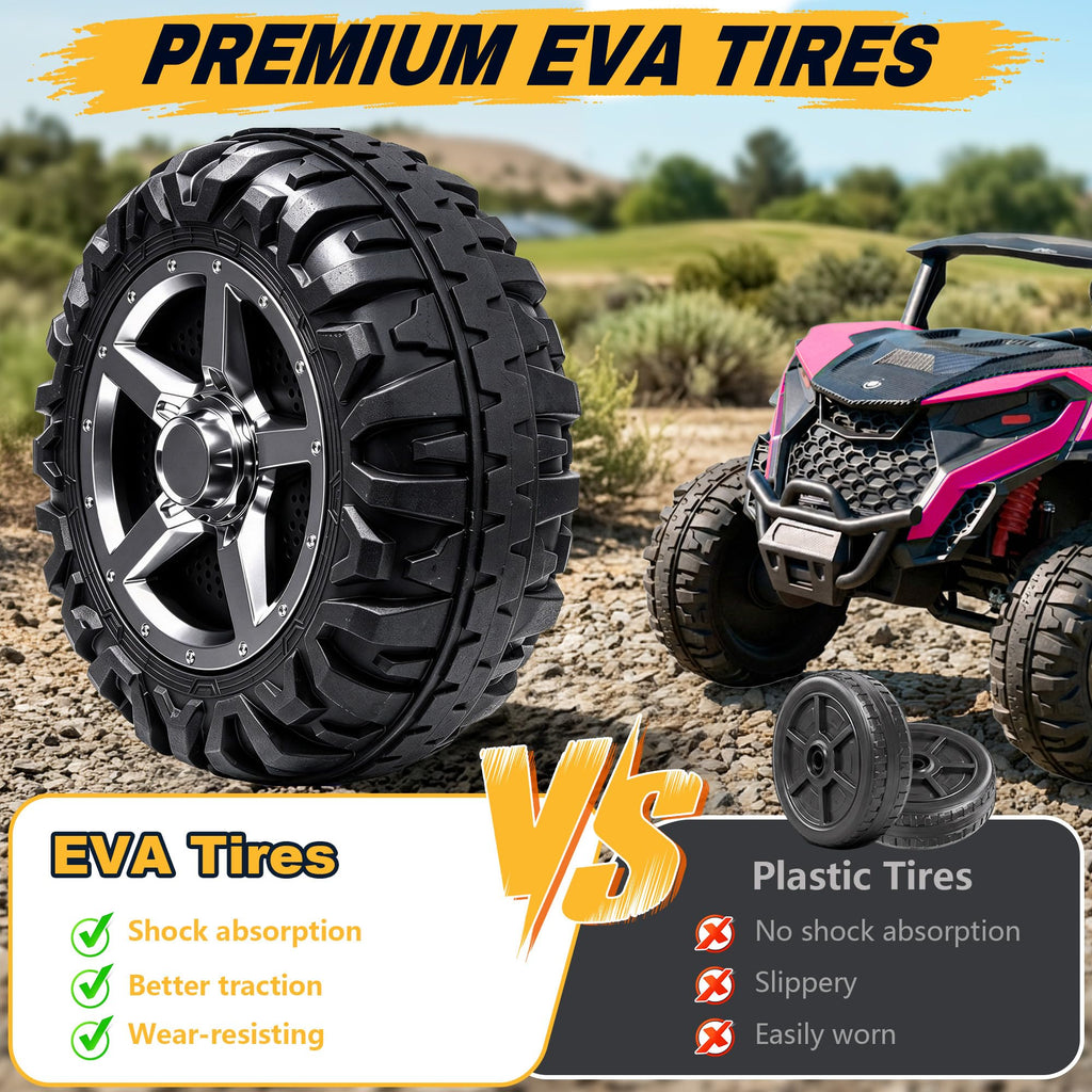 24V 4WD 2 Seater Ride on Toy for Kids 3-8, EVA Tires, Remote Control
