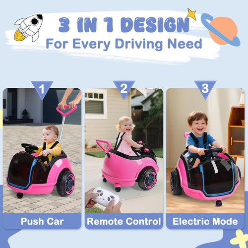 ANPABO 3-in-1 Electric 12V Ride on Push Car for Kids 1.5-3, Pink