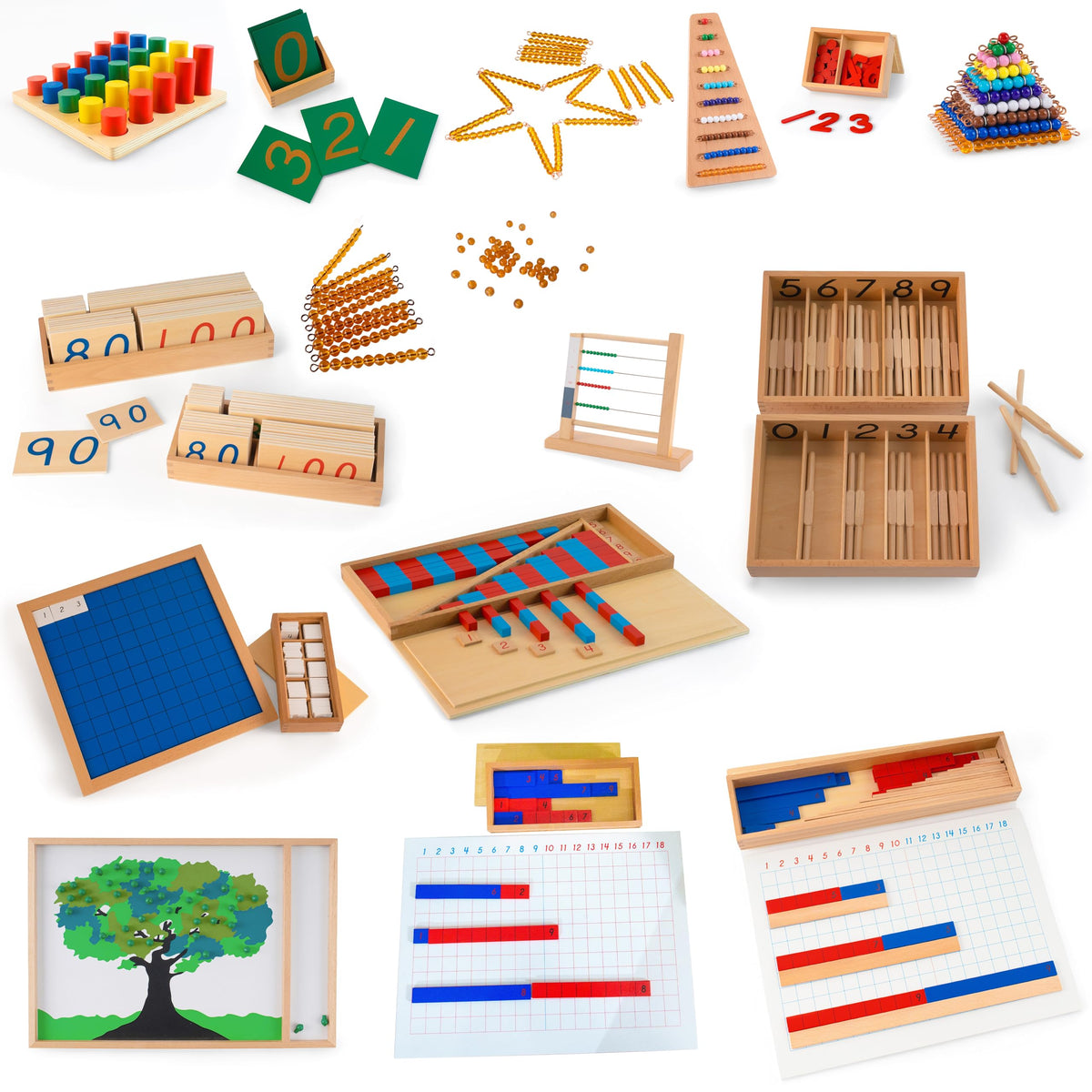 Advanced Montessori Sensory Toys, Montessori Sensorial Kit 2 with Knobless Cylinders & Trinomial Cube, 12 Premium Beechwood Educational Toys for Kids 3-8, Homeschool Preschool Learning Materials
