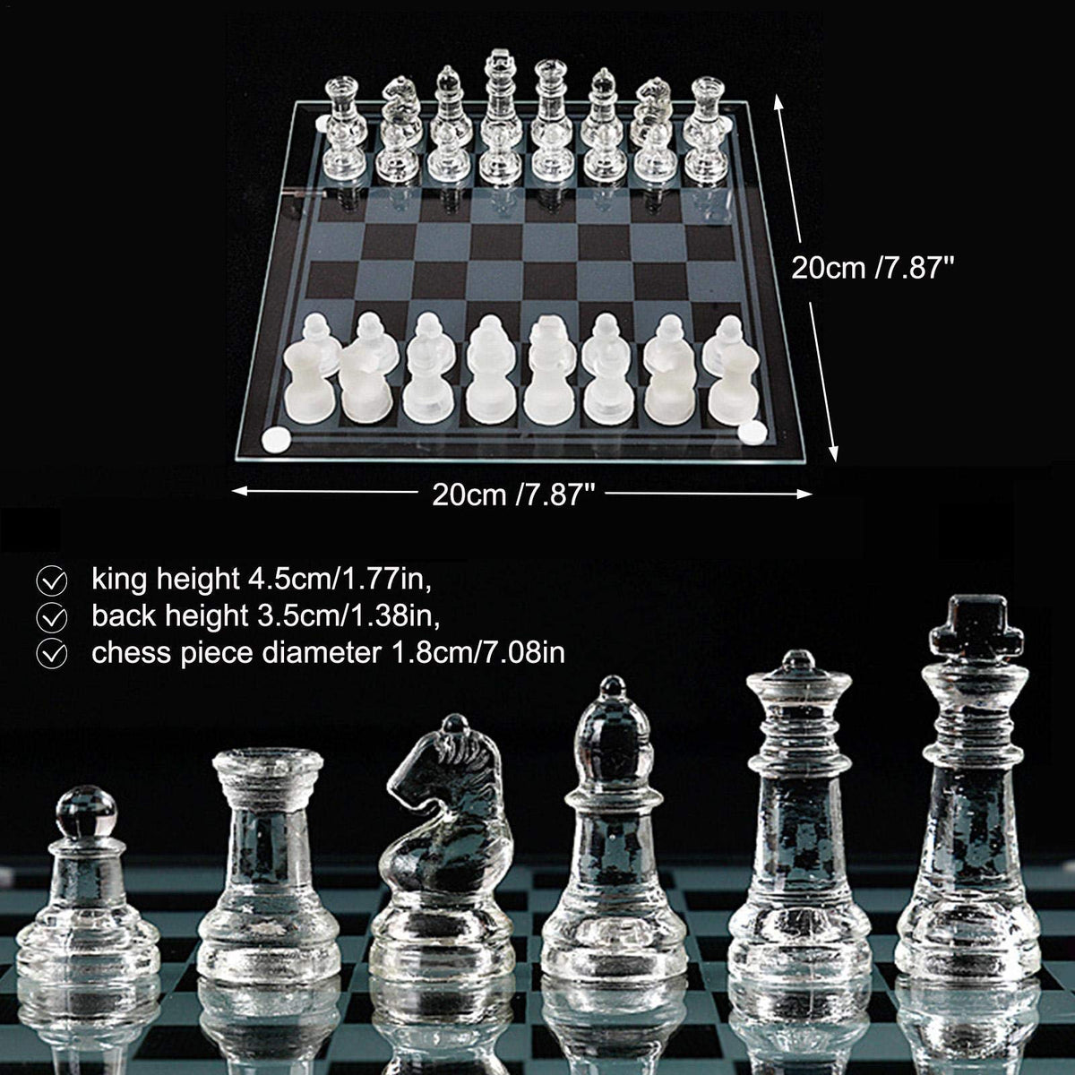 Handcrafted Chess Pieces - Portable Travel Sets - Bonus Glass Checkers Pieces - Educational Board Game Toy with 4 Damping Pads 3 Siz