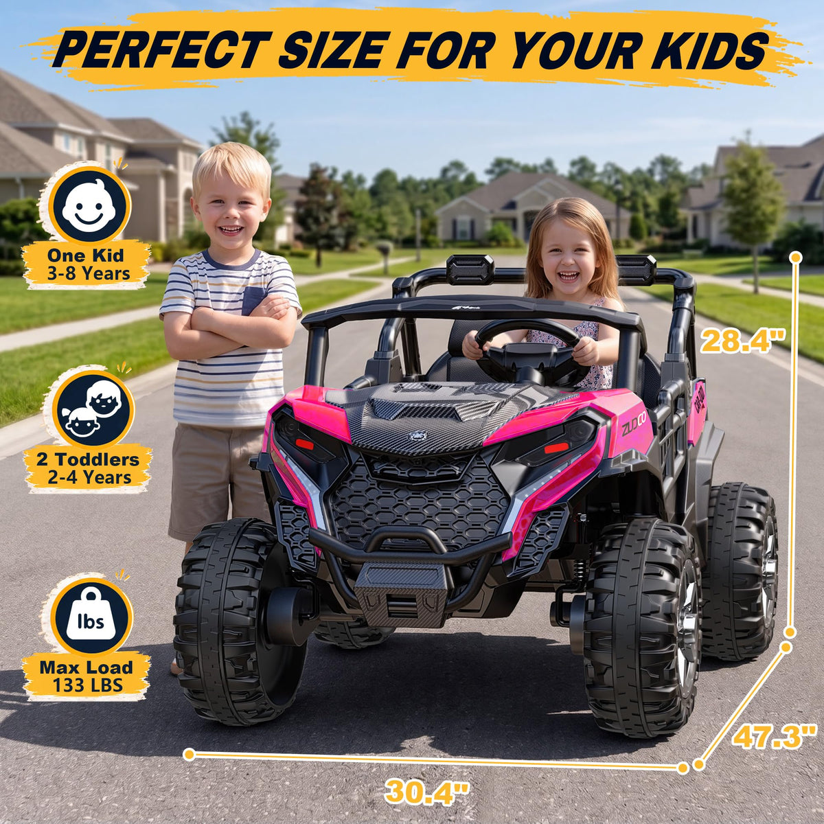 24V 4WD 2 Seater Ride on Toy for Kids 3-8, EVA Tires, Remote Control