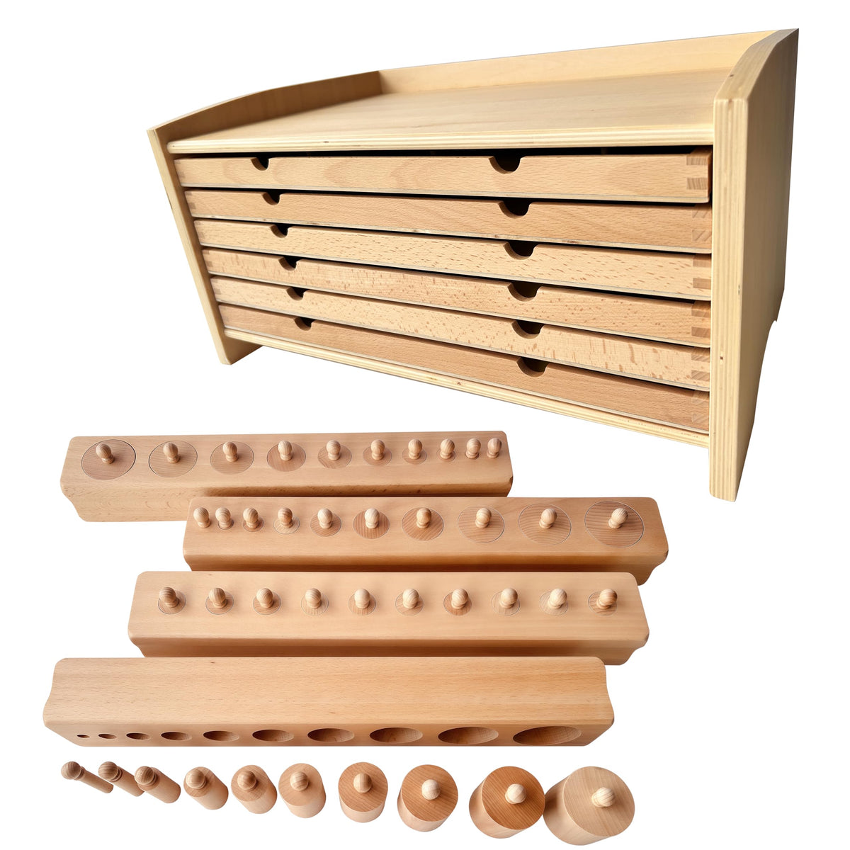Advanced Montessori Sensory Toys, Montessori Sensorial Kit 2 with Knobless Cylinders & Trinomial Cube, 12 Premium Beechwood Educational Toys for Kids 3-8, Homeschool Preschool Learning Materials