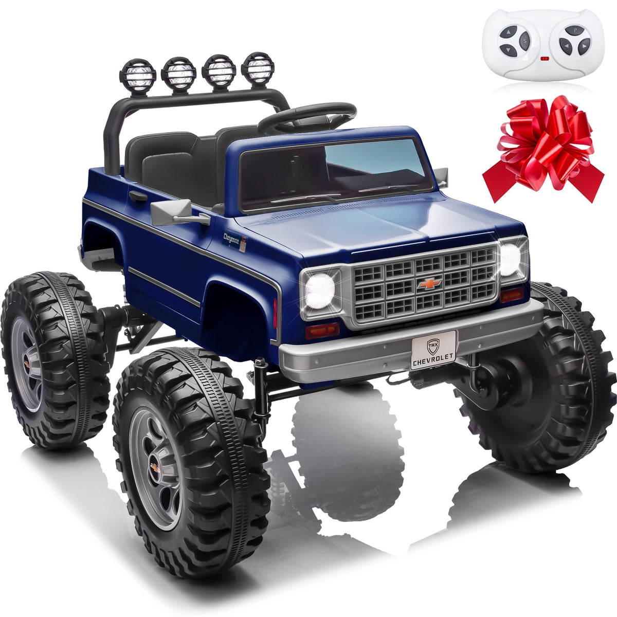 24V Ride on Licensed Chevrolet Monster Truck w/4X200W Motors（4WD）, Remote Control, Decoration Streamer, 24 Volt Ride on Toys Power Big Wheels for Big Kids, Pink