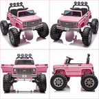 24V Ride on Licensed Chevrolet Monster Truck w/4X200W Motors（4WD）, Remote Control, Decoration Streamer, 24 Volt Ride on Toys Power Big Wheels for Big Kids, Pink