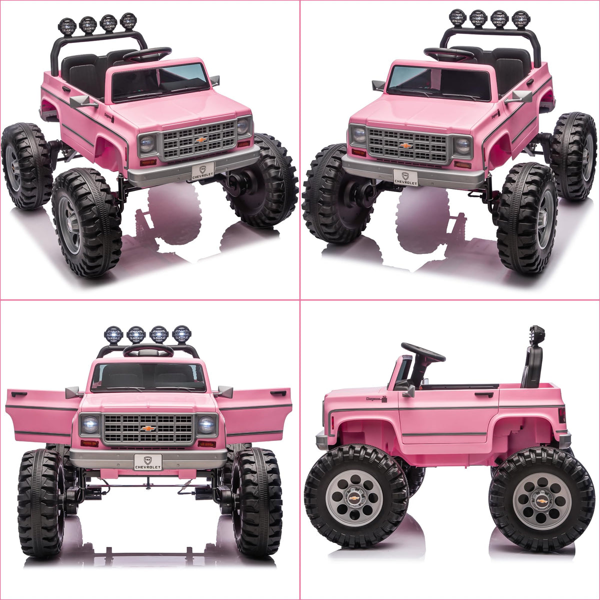 24V Ride on Licensed Chevrolet Monster Truck w/4X200W Motors（4WD）, Remote Control, Decoration Streamer, 24 Volt Ride on Toys Power Big Wheels for Big Kids, Pink