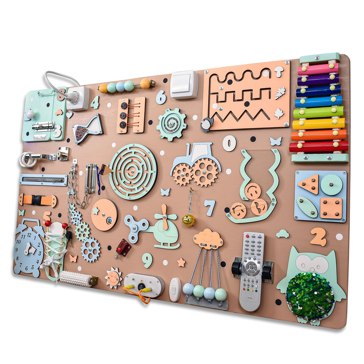 Fidget busy board 1 2 3 Year Old, first birthday gift, sensory activity boards Montessori toys, baby boy girl gifts, toddler wall busyboard