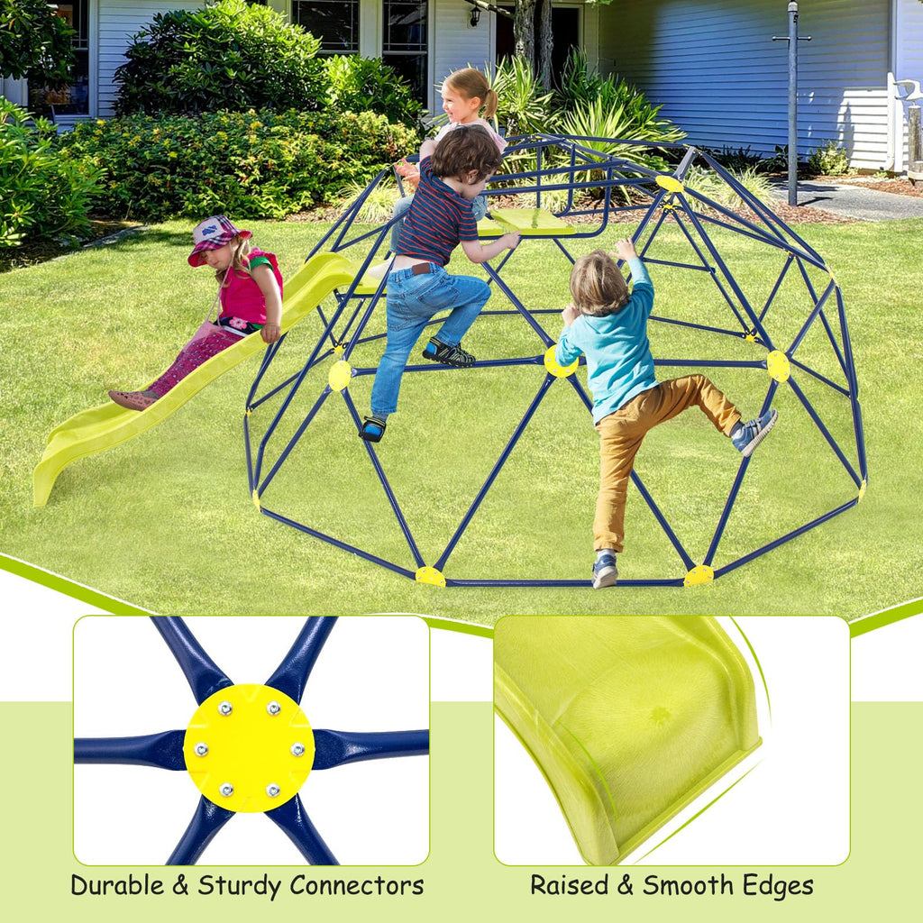 Costzon Kids Climbing Dome with Extended Wavy Slide, 13.3FT Kids Jungle Gym Monkey Bar for Outdoor, Indoor Geometric Dome Climber Playground, Climbing Toys for 3-10 Boys Girls Backyard Gift