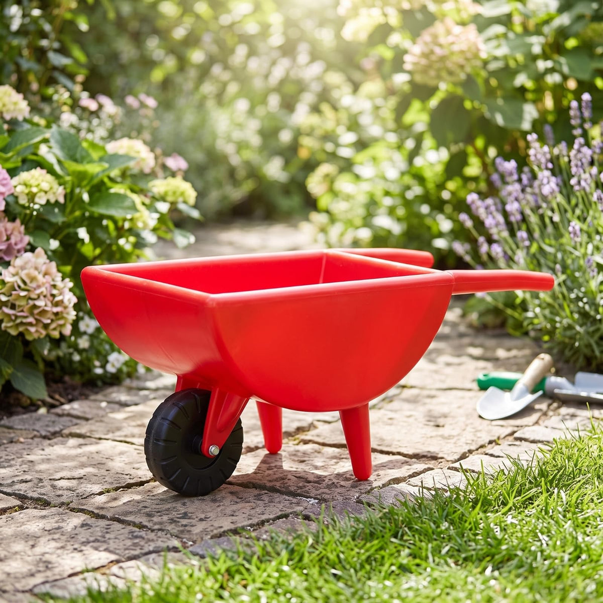 Children Push Cart Toy with One Wheel Long Handles Deep Open Carrier Sturdy Molded Construction Two Support Legs Suitable for Young Children Outdoor Fun, Yellow