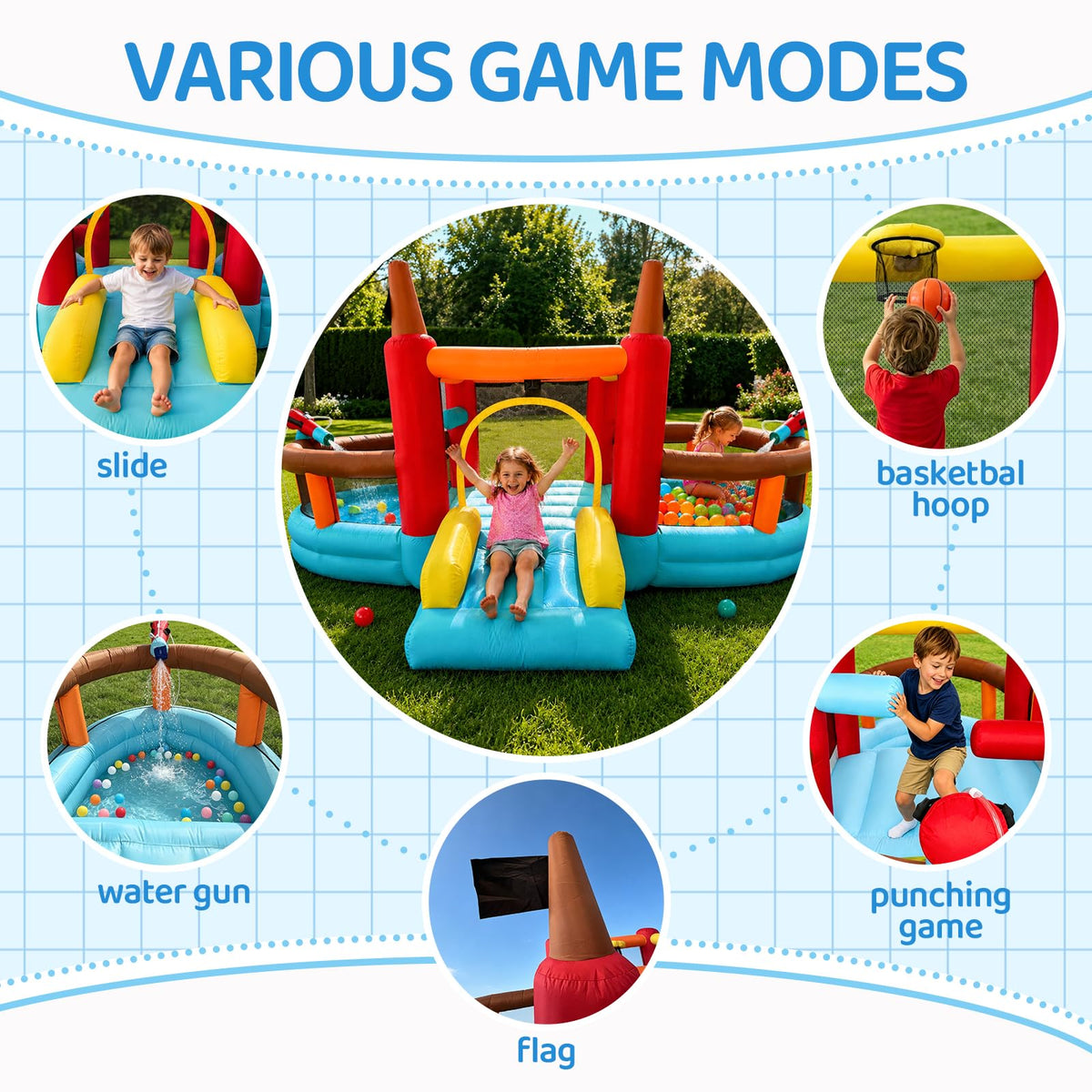 Inflatable Bounce House Bouncy Castle Ship Outdoor Playhouse for Kids 3-10