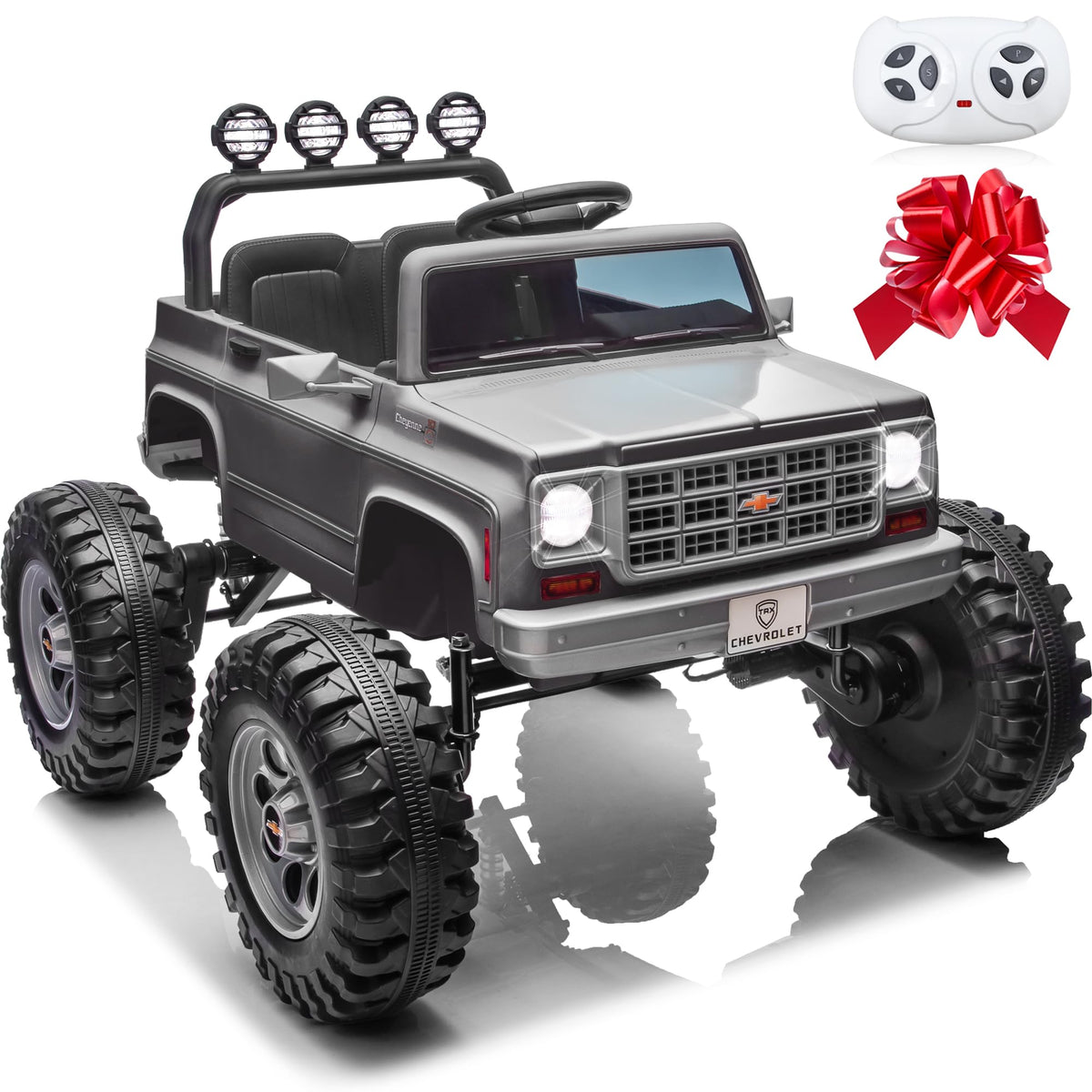 24V Ride on Licensed Chevrolet Monster Truck w/4X200W Motors（4WD）, Remote Control, Decoration Streamer, 24 Volt Ride on Toys Power Big Wheels for Big Kids, Pink