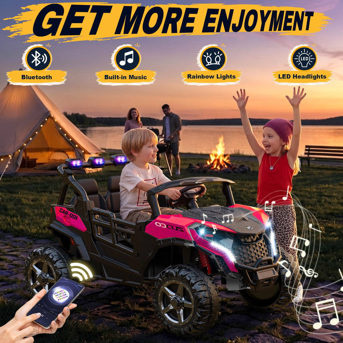 24V 4WD 2 Seater Ride on Toy for Kids 3-8, EVA Tires, Remote Control