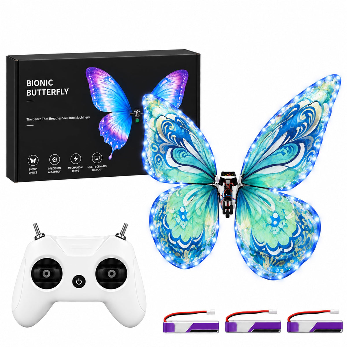 Bionic Flying Butterfly for Weddings, RC Flapping Wing Butterfly Toy with LED Lights, Realistic Display Prop for Wedding Events, Concerts, Parties and Hobby Collectors (B09)