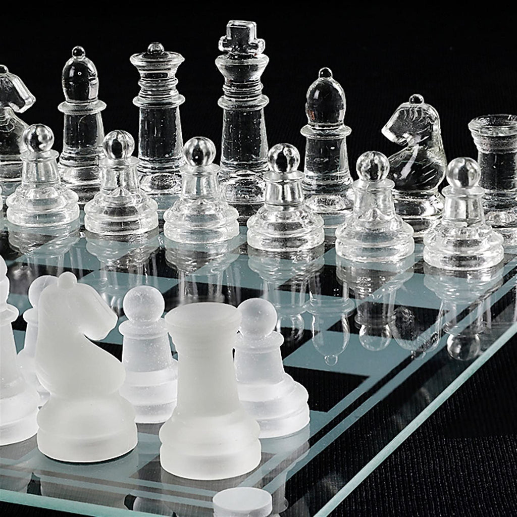 Crystal Glass Chess Portable Travel Chess Frosted Clear Chess Pieces Luxury Classic Interactive Game Educational Toy Gift Board Set (Size : Large)