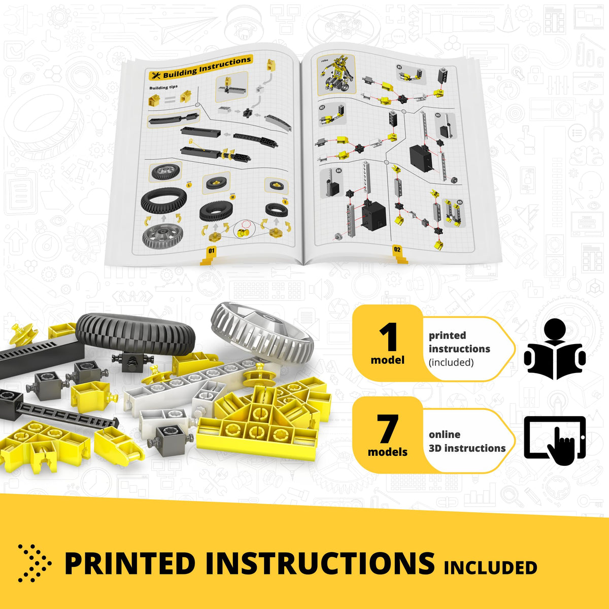 Engino: Discovering STEM - Robotics: Mini ERP 2.0-8 Robot Models, Toy Brick Building Set, Motorized, Snap-Fit, Coding-Programing Experiments, Kid 9+