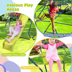 Costzon Kids Climbing Dome with Extended Wavy Slide, 13.3FT Kids Jungle Gym Monkey Bar for Outdoor, Indoor Geometric Dome Climber Playground, Climbing Toys for 3-10 Boys Girls Backyard Gift