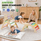 BlueWood Pikler Triangle Set with Cushion, Wooden Climbing Toys for Toddler