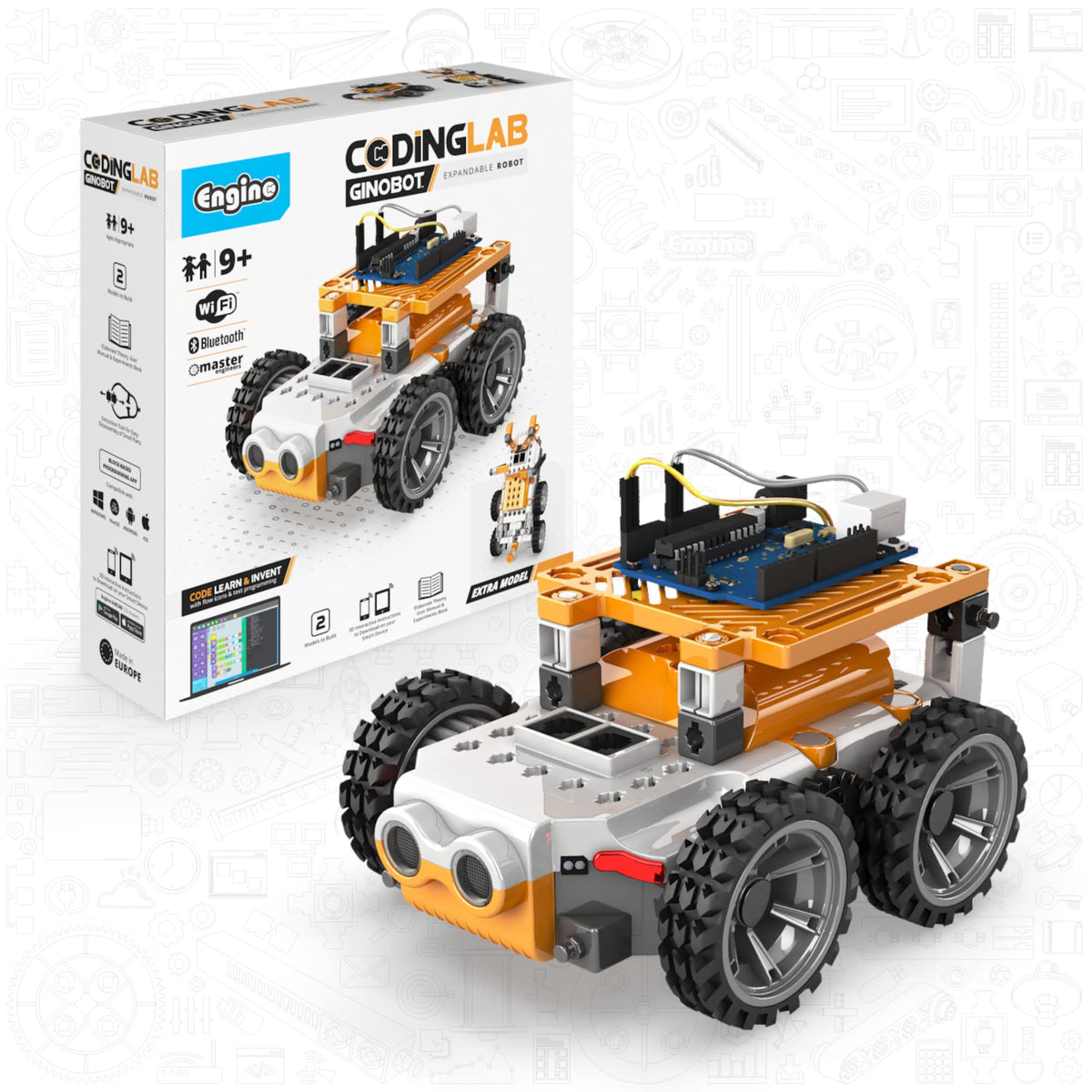 Engino Coding Lab: ERP Mini Robotics, Programmable STEM Robot for Kids Ages 9+, Coding Project, Gift for Boys & Girls, STEM Learning Toy with 2 Sensors, 2 Motors & Programming Software