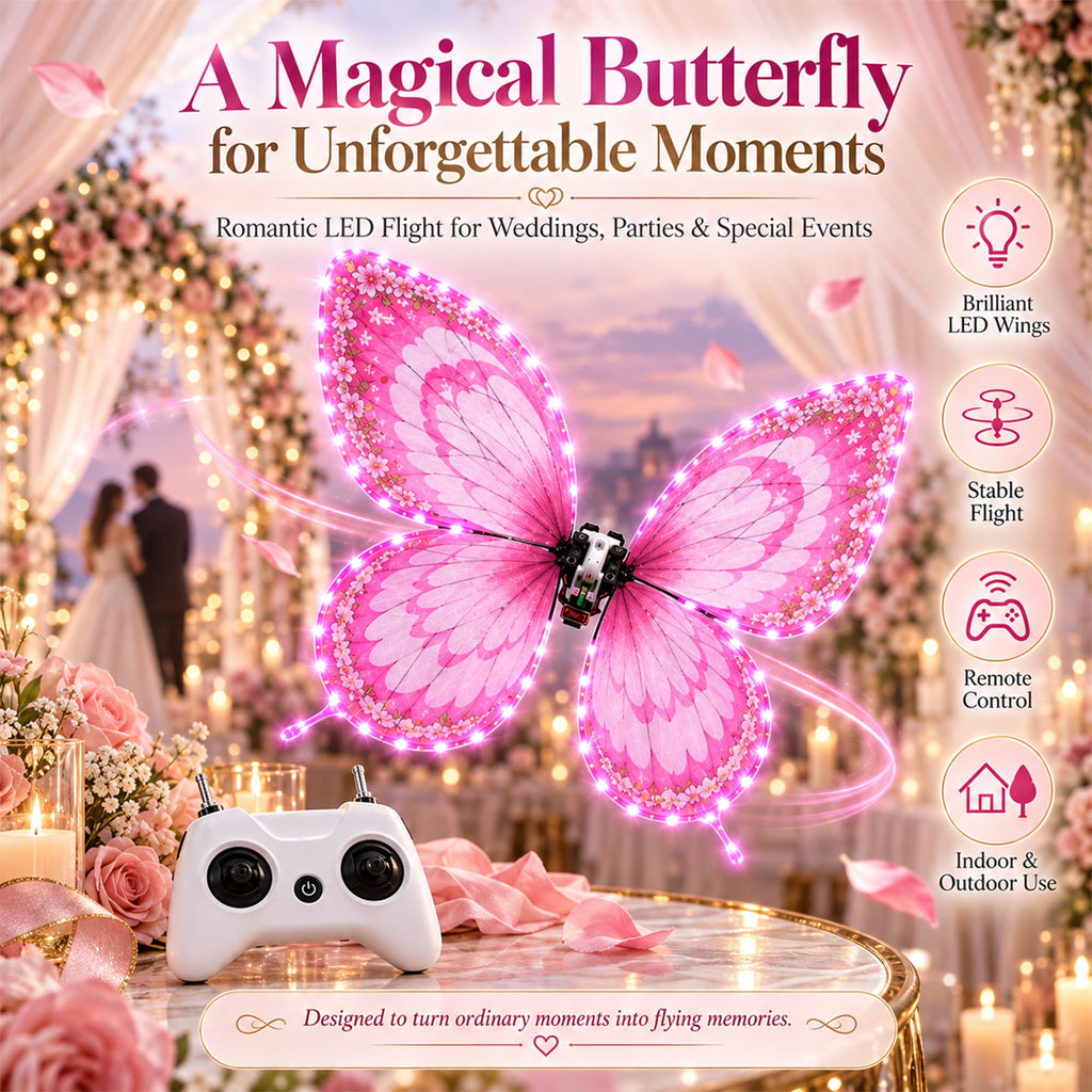 Bionic Flying Butterfly for Weddings, RC Flapping Wing Butterfly Toy with LED Lights, Realistic Display Prop for Wedding Events, Concerts, Parties and Hobby Collectors (B09)