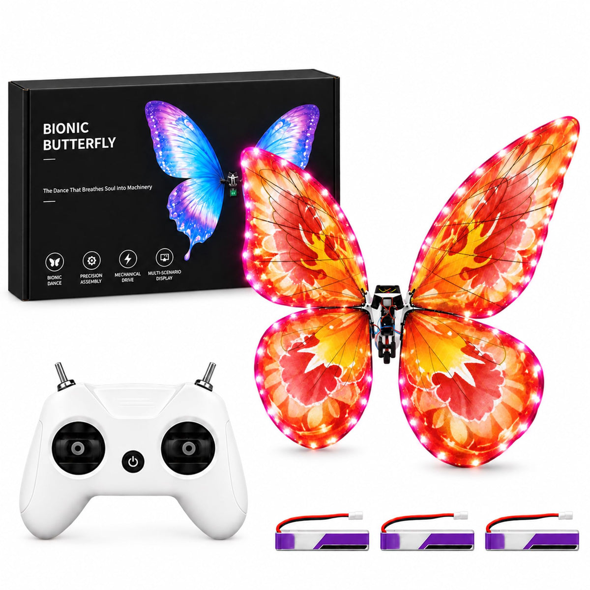 Bionic Flying Butterfly for Weddings, RC Flapping Wing Butterfly Toy with LED Lights, Realistic Display Prop for Wedding Events, Concerts, Parties and Hobby Collectors (B09)