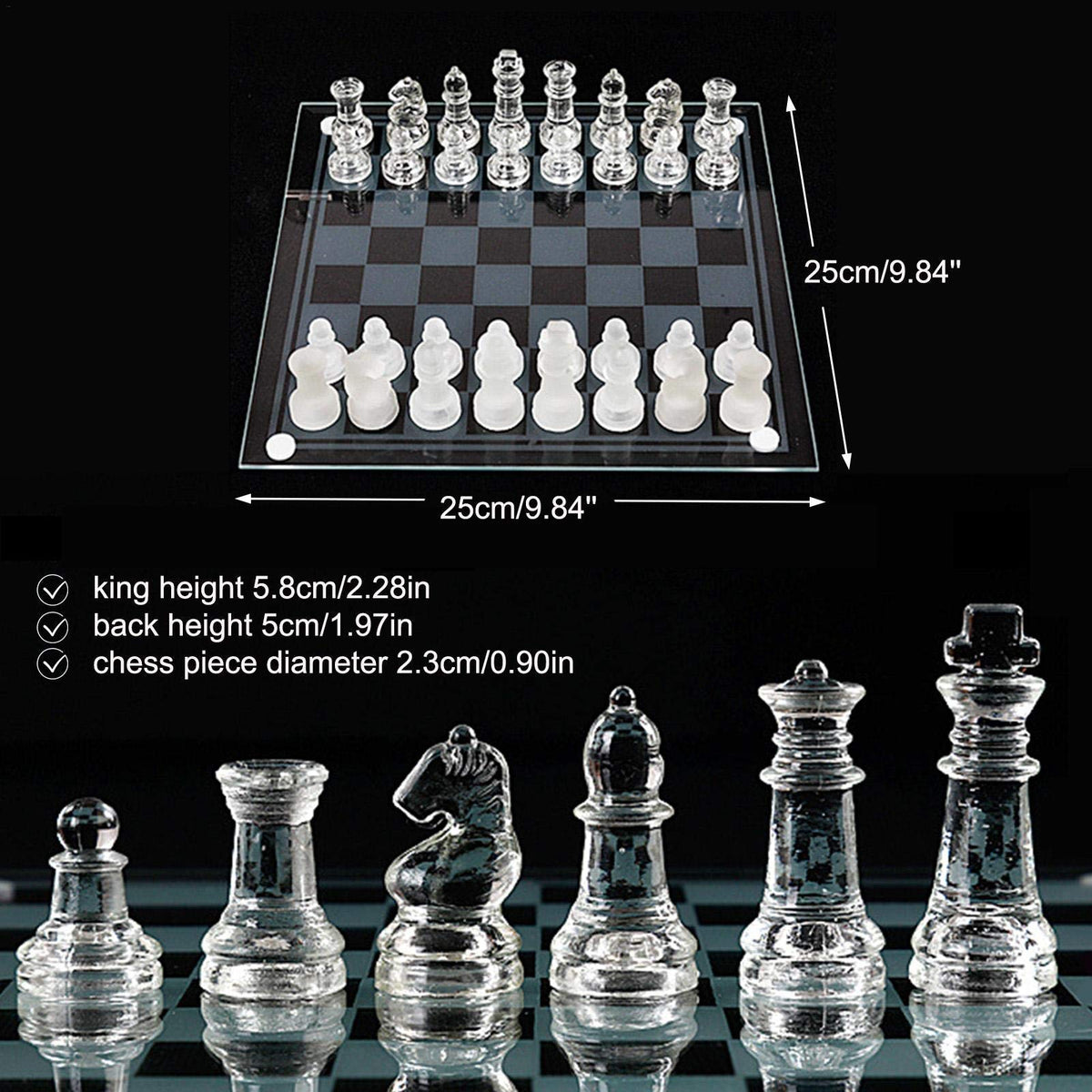 Handcrafted Chess Pieces - Portable Travel Sets - Bonus Glass Checkers Pieces - Educational Board Game Toy with 4 Damping Pads 3 Siz