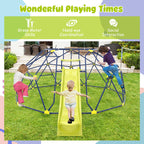 Costzon Kids Climbing Dome with Extended Wavy Slide, 13.3FT Kids Jungle Gym Monkey Bar for Outdoor, Indoor Geometric Dome Climber Playground, Climbing Toys for 3-10 Boys Girls Backyard Gift