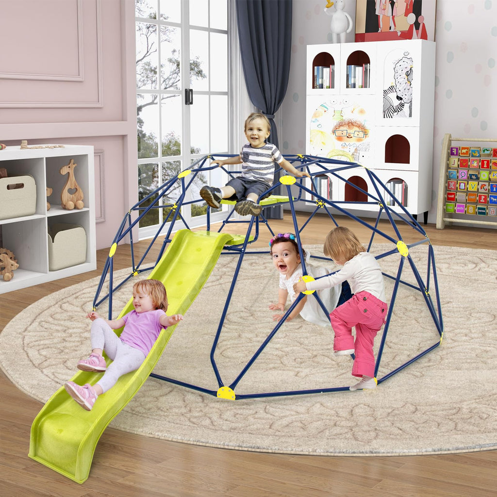 Costzon Kids Climbing Dome with Extended Wavy Slide, 13.3FT Kids Jungle Gym Monkey Bar for Outdoor, Indoor Geometric Dome Climber Playground, Climbing Toys for 3-10 Boys Girls Backyard Gift