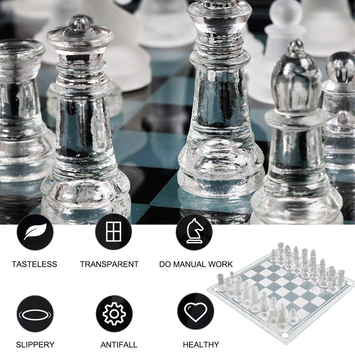 Handcrafted Chess Pieces - Portable Travel Sets - Bonus Glass Checkers Pieces - Educational Board Game Toy with 4 Damping Pads 3 Siz