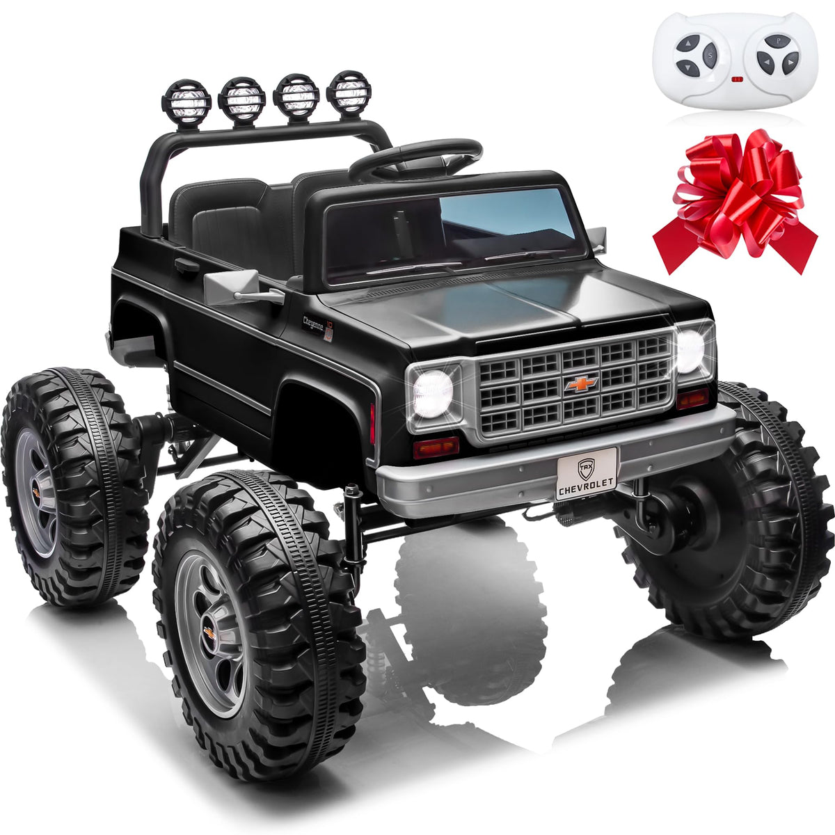 24V Ride on Licensed Chevrolet Monster Truck w/4X200W Motors（4WD）, Remote Control, Decoration Streamer, 24 Volt Ride on Toys Power Big Wheels for Big Kids, Pink